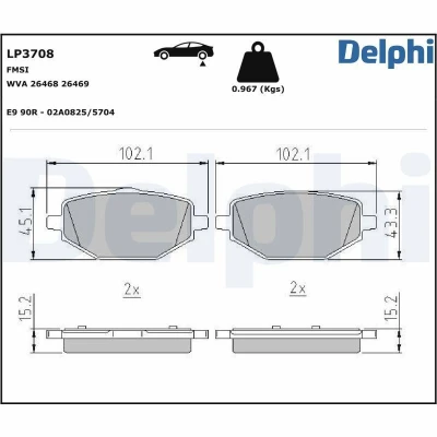 Billede af DELPHI LP3708 Bremseklodser Ikke forberedt til slidindikator med anti knirke plade uden tilbehør RENAULT: Megane 4, Captur II