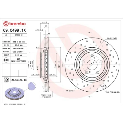 Billede af BREMBO Bremseskive TOYOTA: RAV4 IV SUV 328mm 28mm 5 perforeret/indv. ventileret coatet 09.C499.1X Bremseskiver, Skivebremser