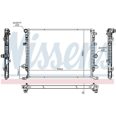 Billede af NISSENS 607102 Radiator Aluminium 650mm 495mm 32mm uden pakning kappe, ekspansionsbeholder Loddet køleripper