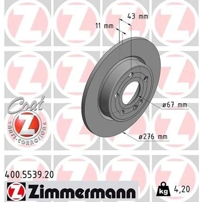 Billede af ZIMMERMANN 400.5539.20 Bremseskiver 276 11 6/5 5 112 fuldstændigt coatet MERCEDES BENZ: A klasse, B CLA Coupe