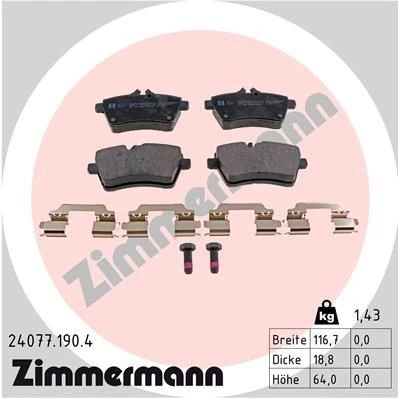 Billede af ZIMMERMANN 24077.190.4 Bremseklodser med skruer Billede svarer til leveringsomfang, glideplade MERCEDES BENZ: A klasse, B klasse