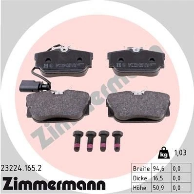 Billede af ZIMMERMANN 23224.165.2 Bremseklodser Inkl. slidadvarselskontakt med skruer Billede svarer til leveringsomfang VOLKSWAGEN: TRANSPORTER 4 Bus
