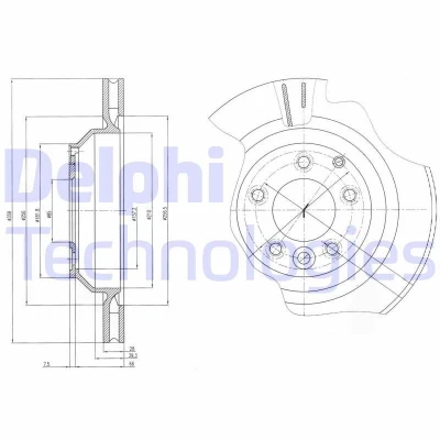 Billede af DELPHI BG4070 Bremseskiver 358 28 5 ventileret olieret ubehandlet uden hjullejer, ABS sensorring PORSCHE: Cayenne, VOLKSWAGEN: Touareg I