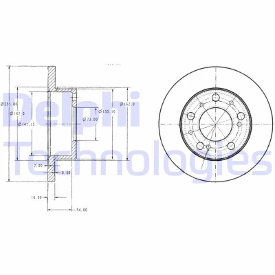 Billede af DELPHI BG2253 Bremseskiver 256 16 5 fuldstændigt olieret ubehandlet uden hjullejer, ABS sensorring PEUGEOT: 308 SW 2, 3008 II SUV, 508 I