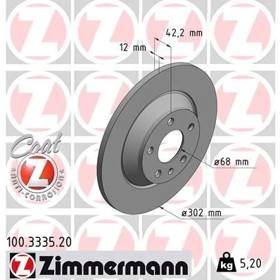 Billede af ZIMMERMANN COAT Z 100.3335.20 Bremseskiver 302 12 6/5 5 112 fuldstændigt coatet AUDI: A6 C6 Allroad