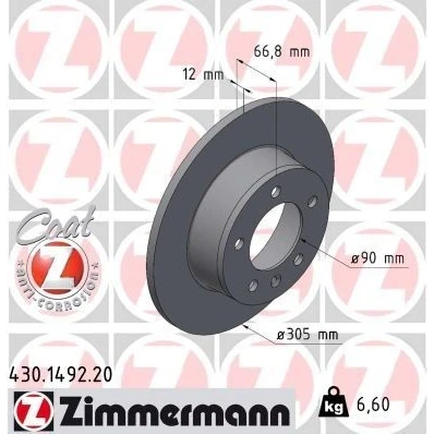 Billede af ZIMMERMANN COAT Z 430.1492.20 Bremseskiver 305 12 6/5 5 130 fuldstændigt coatet OPEL: Movano A Bus, RENAULT: MASTER 2 Pritsche/Fahrgestell