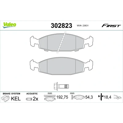 Billede af VALEO 302823 Bremseklodser foraksel Inkl. slidadvarselskontakt med skruer, anti knirke plade JEEP: Grand Cherokee II (WJ, WG) 4.7 V8 4x4