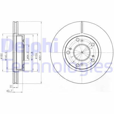Billede af DELPHI BG4294 Bremseskiver 262 21 5 ventileret olieret ubehandlet uden hjullejer, ABS sensorring HONDA: CIVIC 7 Hatchback, CR Z