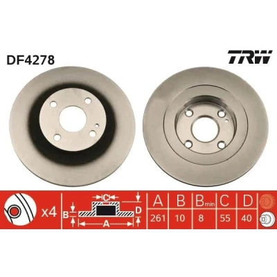 Billede af TRW DF4278 Bremseskiver 261 10 4 100 fuldstændigt lakeret MAZDA: 323 F 6