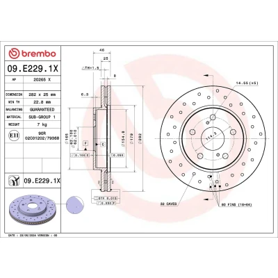 Billede af BREMBO Bremseskive TOYOTA: Corolla XII Stationcar, Hatchback 282mm 25mm 5 perforeret/indv. ventileret 09.E229.1X Bremseskiver