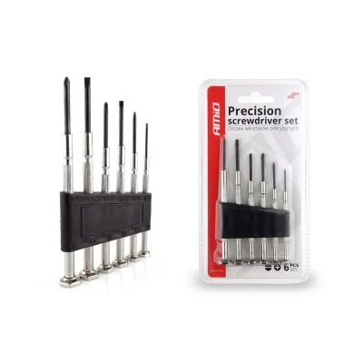Billede af AMiO 02408 Skruetrækkersæt 6 slot head, Krydsslids (PH) PH0, PH1, SL1.4, SL2.0, SL2.4, SL3.0 Plastkuffert