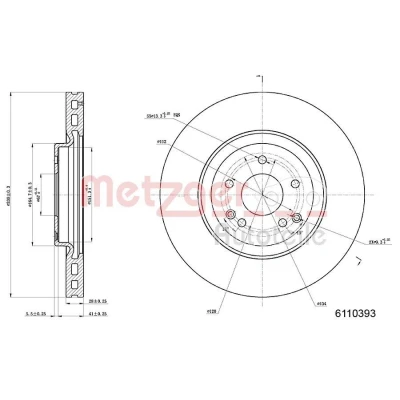 Billede af METZGER 6110393 Bremseskiver foraksel 330 28 5 112 perforeret/indv. ventileret lakeret, Krydsslebet MERCEDES BENZ: C klasse Sedan, T modell