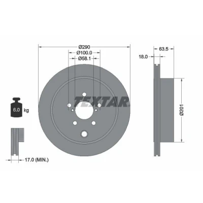 Billede af TEXTAR PRO 92270903 Bremseskiver 290 18 05/08 100 indvendigt ventileret coatet uden hjulbolte, hjulnav SUBARU: Impreza III Hatchback, Legacy 5