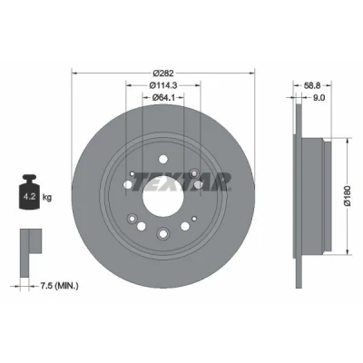 Billede af TEXTAR PRO 92165703 Bremseskiver 282 9 05/10 114,3 fuldstændigt coatet uden hjulbolte, hjulnav HONDA: CR V 2