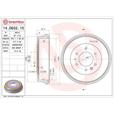 Billede af BREMBO 14.D632.10 Bremsetromler 270,1
