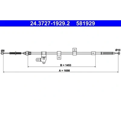 Billede af ATE 24.3727 1929.2 Håndbremsekabel 1698 TOYOTA: Corolla IX Hatchback
