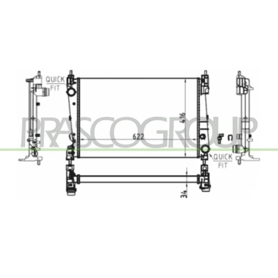 Billede af PRASCO OP035R004 Radiator Aluminium 622mm 416mm 34mm med lynkobling Mekanisk fuget køleripper OPEL: Corsa D Hatchback