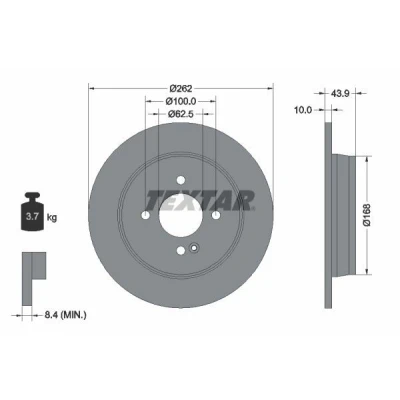 Billede af TEXTAR PRO 92242203 Bremseskiver 262 10 04/05 100 fuldstændigt coatet uden hjulbolte, hjulnav KIA: Rio 3, Picanto II, 4