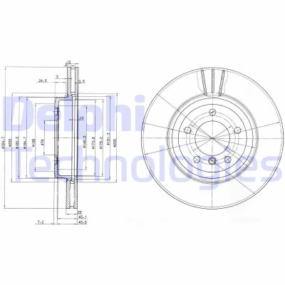 Billede af DELPHI BG3830 Bremseskiver 325 25 5 ventileret olieret ubehandlet uden hjullejer, ABS sensorring BMW: 3 Sedan, Touring, Coupe