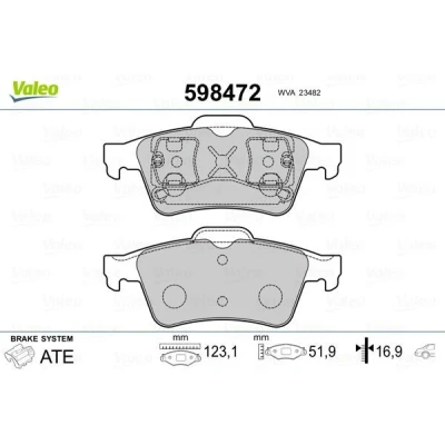 Billede af VALEO 598472 Bremseklodser bagaksel Ekskl. slidadvarselskontakt med anti knirke plade OPEL: Corsa D Hatchback, Vectra C Caravan, CC