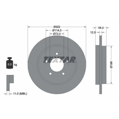 Billede af TEXTAR PRO 92197803 Bremseskiver 302 12 05/05 114,3 fuldstændigt coatet uden hjullejer, hjulbolte, hjulnav FORD: Maverick SUV