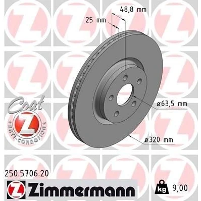 Billede af ZIMMERMANN 250.5706.20 Bremseskiver 320 25 5/5 5 108 indvendigt ventileret coatet FORD: Transit Connect V408 Van, Mk2 Stationcar