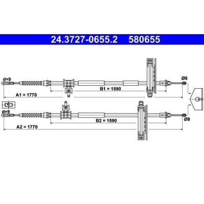 Billede af ATE 24.3727 0655.2 Håndbremsekabel 1770, 1770 FORD: Focus Mk1 Hatchback