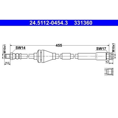 Billede af ATE 24.5112 0454.3 Bremseslange 454 M10x1 FIAT: Punto II Hatchback