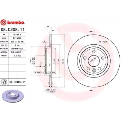 Billede af BREMBO COATED DISC LINE 08.C208.11 Bremseskiver 300 10 5 fuldstændigt coatet LAND ROVER: Discovery Sport, JAGUAR: E Pace