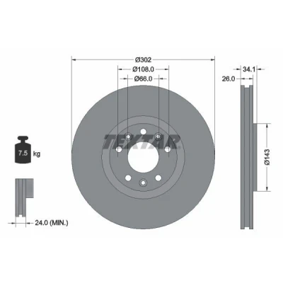 Billede af TEXTAR PRO 92268103 Bremseskiver 302 26 05/08 108 indvendigt ventileret coatet uden hjulbolte, hjulnav PEUGEOT: RCZ Coupe