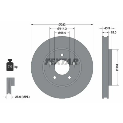Billede af TEXTAR PRO 92280103 Bremseskiver 283 28 05/05 114,3 indvendigt ventileret coatet uden hjullejer, hjulbolte, hjulnav NISSAN: Leaf I, II