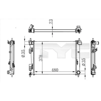Billede af TYC 717 0001 Radiator 480 378 23 Mekanisk fuget køleripper HYUNDAI: i20 I Hatchback, KIA: RIO 3