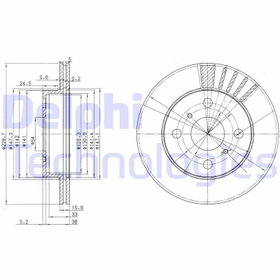 Billede af DELPHI BG3173 Bremseskiver 230 16 4 ventileret olieret ubehandlet uden hjullejer, ABS sensorring TOYOTA: Starlet IV Hatchback