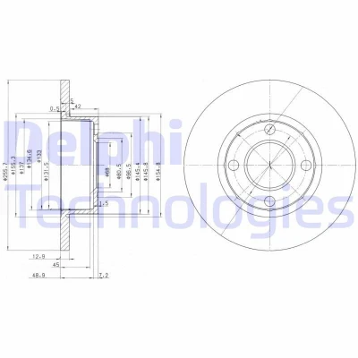 Billede af DELPHI BG2752 Bremseskiver 256 13 4 fuldstændigt olieret ubehandlet uden hjullejer, ABS sensorring AUDI: 80 B4 Sedan, Avant