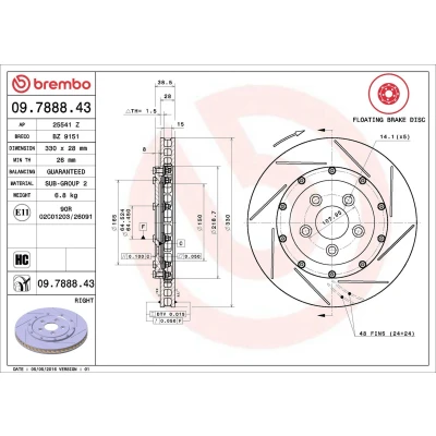 Billede af BREMBO 09.7888.43 Bremseskiver 330 28 5 indvendigt ventileret, opslidset coatet højkarboniseret