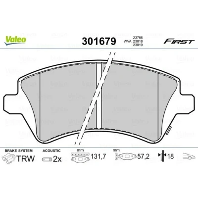 Billede af VALEO 301679 Bremseklodser FIRST foraksel Inkl. slidadvarselskontakt uden anti knirke plade TOYOTA: Corolla IX Hatchback, Station Wagon