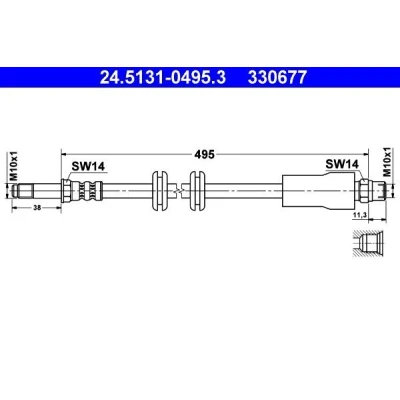 Billede af ATE 24.5131 0495.3 Bremseslange 495 M10x1