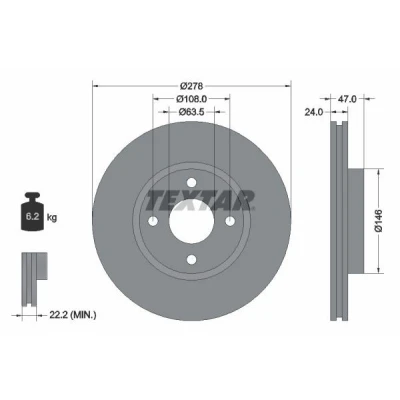 Billede af TEXTAR 92075400 Bremseskiver 278 24 04/04 108 udvendig ventileret uden hjulbolte, hjulnav FORD: MONDEO 1 Kombi, 2, 2 Kombi