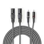 Billede af Balanceret Audio kabel 2x XLR 3 Pin Hanstik RCA Nikkelplateret 3.00 m Runde PVC Mørkegrå Kartonhylster