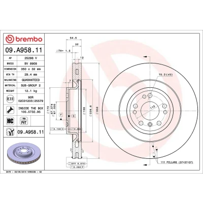 Billede af BREMBO COATED DISC LINE 09.A958.11 Bremseskiver 350 32 5 indvendigt ventileret coatet højkarboniseret med skruer MERCEDES BENZ: GLE SUV, ML klasse, GL
