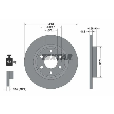 Billede af TEXTAR Bremseskive 304mm 14,5mm 06/06 120mm fuldstændigt 92352703 Bremseskiver, Skivebremser