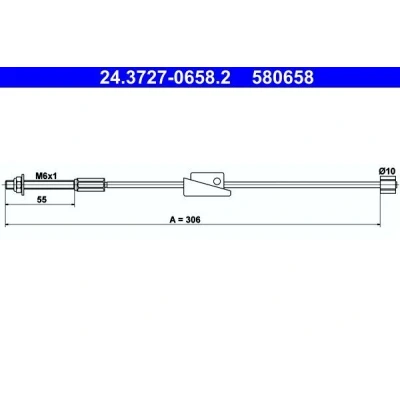 Billede af ATE 24.3727 0658.2 Håndbremsekabel 306 FORD: FIESTA 5, Fusion Stationcar, MAZDA: 2 Hatchback