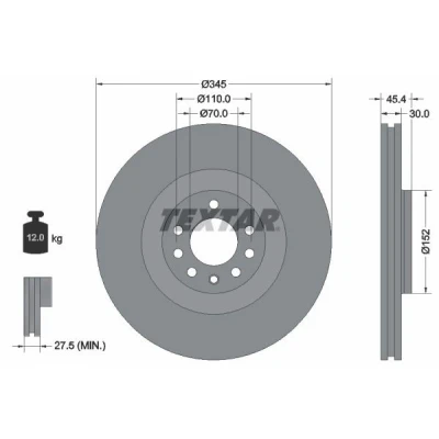 Billede af TEXTAR PRO 92242403 Bremseskiver 345 30 05/08 110 indvendigt ventileret coatet uden hjulbolte, hjulnav OPEL: Vectra C Caravan, CC