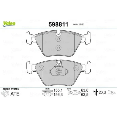 Billede af VALEO 598811 Bremseklodser foraksel Ekskl. slidadvarselskontakt med anti knirke plade BMW: 3 Cabriolet, Sedan, Touring, ROVER: 75