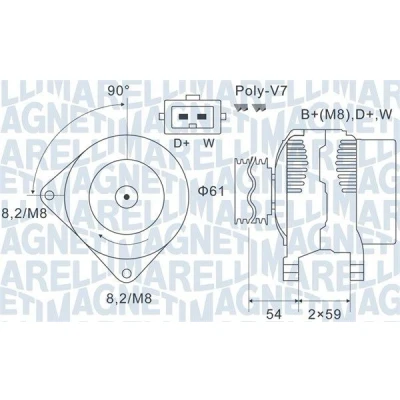 Billede af MAGNETI MARELLI 063731143010 Generator 14V 150A VOLKSWAGEN: TRANSPORTER 4 Bus, MERCEDES BENZ: V klasse