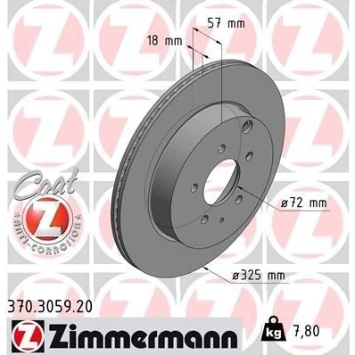 Billede af ZIMMERMANN COAT Z 370.3059.20 Bremseskiver 325 18 7/5 5 114 indvendigt ventileret coatet