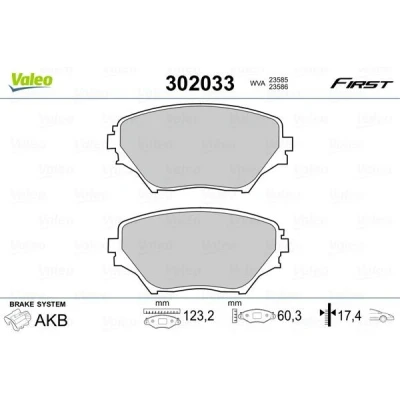 Billede af VALEO 302033 Bremseklodser FIRST foraksel Ekskl. slidadvarselskontakt uden anti knirke plade TOYOTA: RAV4 II SUV, Corolla IX Hatchback