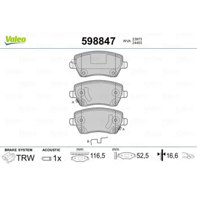 Billede af VALEO 598847 Bremseklodser foraksel Inkl. slidadvarselskontakt med sikringsskruesæt, anti knirke plade SUZUKI: SWIFT 3, Splash, NISSAN: MICRA 4