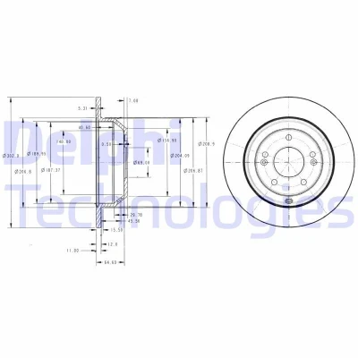 Billede af DELPHI BG4335 Bremseskiver 302 11 5 fuldstændigt olieret ubehandlet uden hjullejer, ABS sensorring