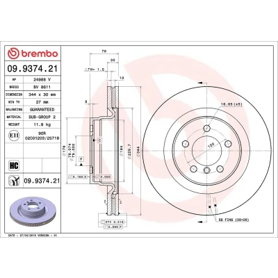Billede af BREMBO COATED DISC LINE 09.9374.21 Bremseskiver 344 30 5 indvendigt ventileret coatet højkarboniseret LAND ROVER: Range Rover 3